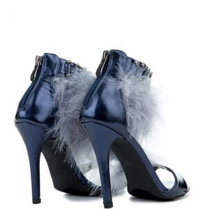 Navy with Blue Feathers Sz 8 CAPE ROBBIN SUZZY-79 HIGH HEEL ***